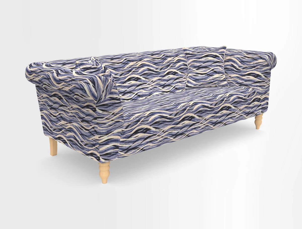 Exbury 3-seater sofa in Frond Stripe Large Storm with scatters in Frond All Over