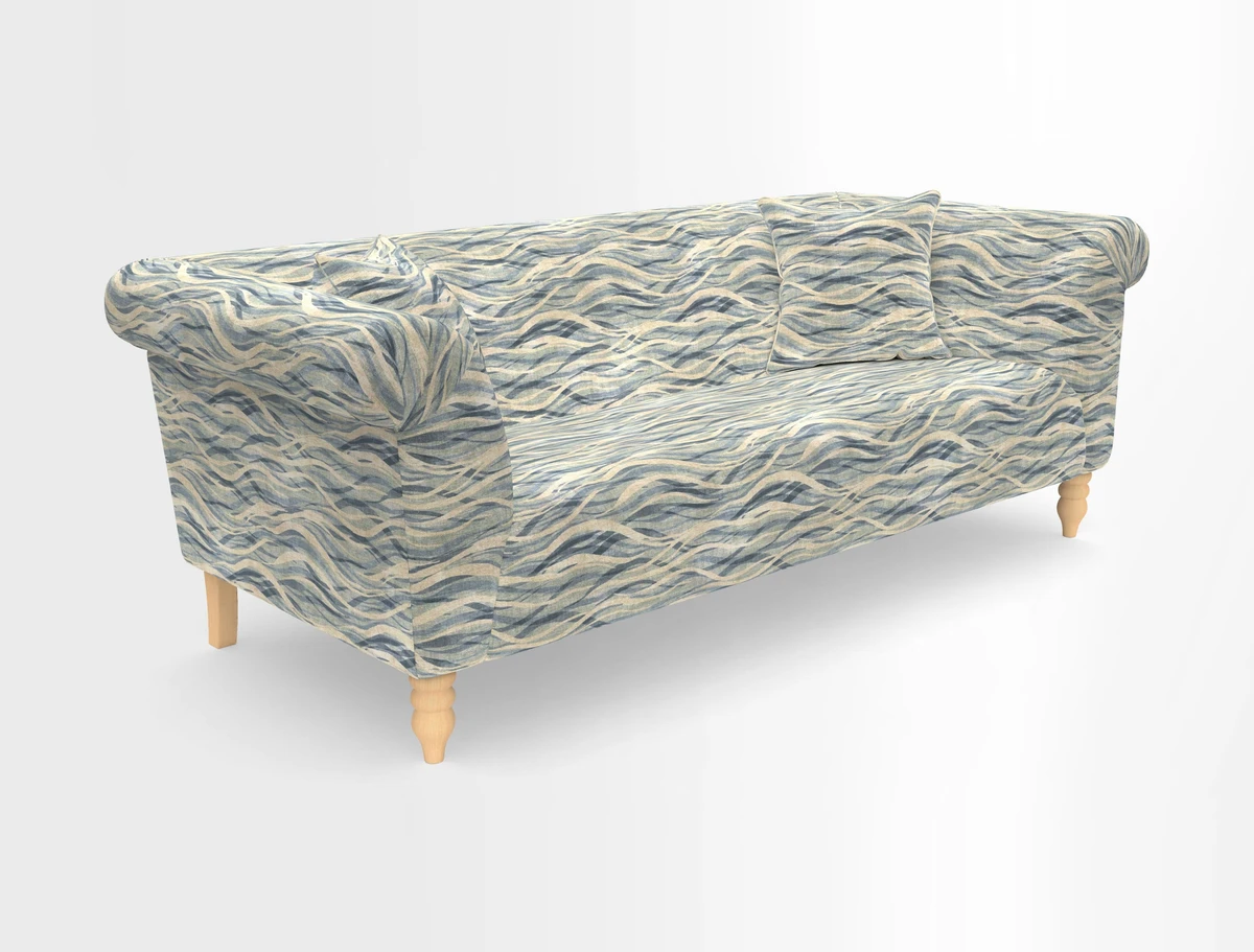 Exbury 3-seater sofa in Frond Stripe Large Storm with scatters in Frond All Over