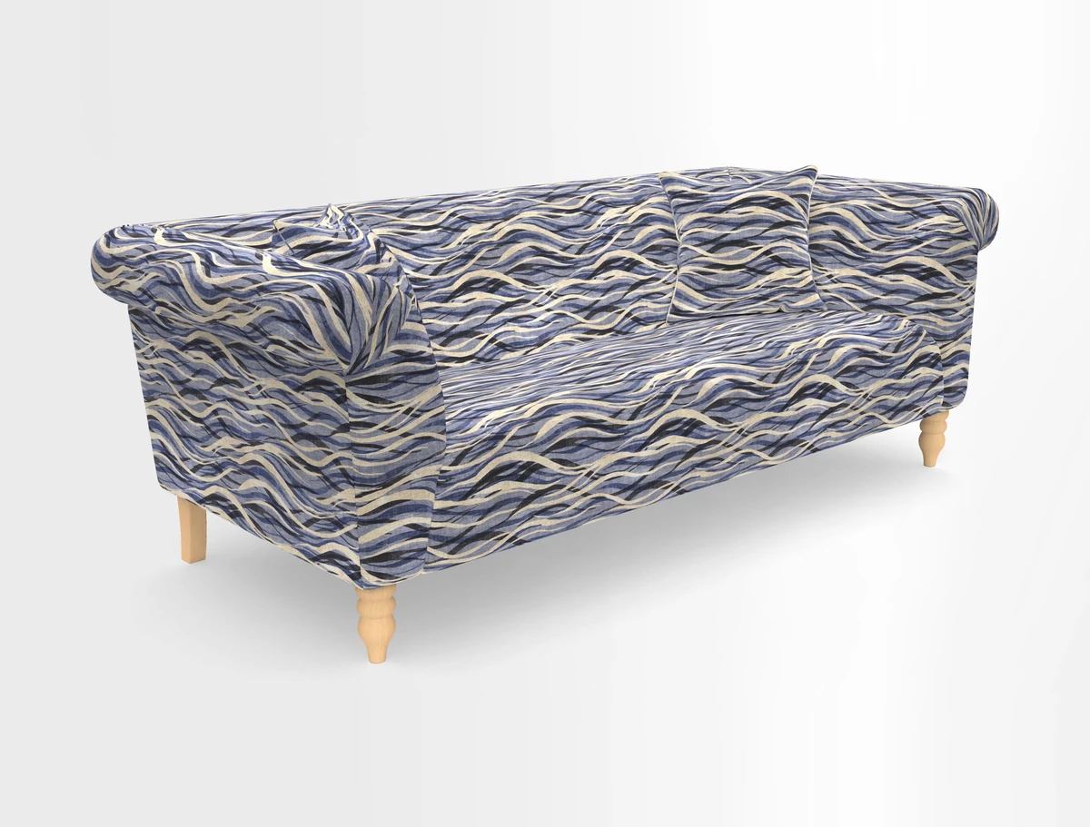 Exbury 3-seater sofa in Frond Stripe Large Storm with scatters in Frond All Over