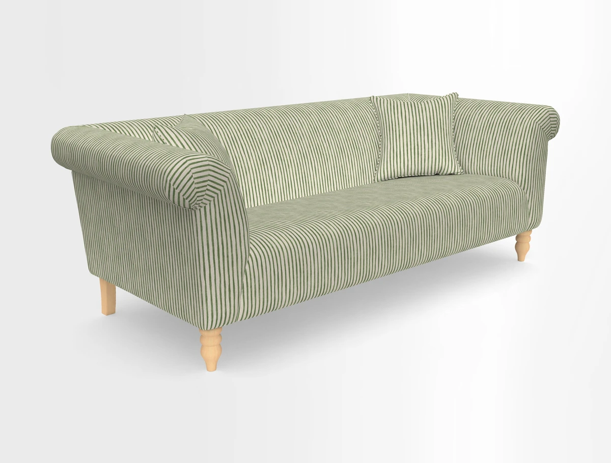 Exbury 3-seater sofa in Frond Stripe Large Storm with scatters in Frond All Over