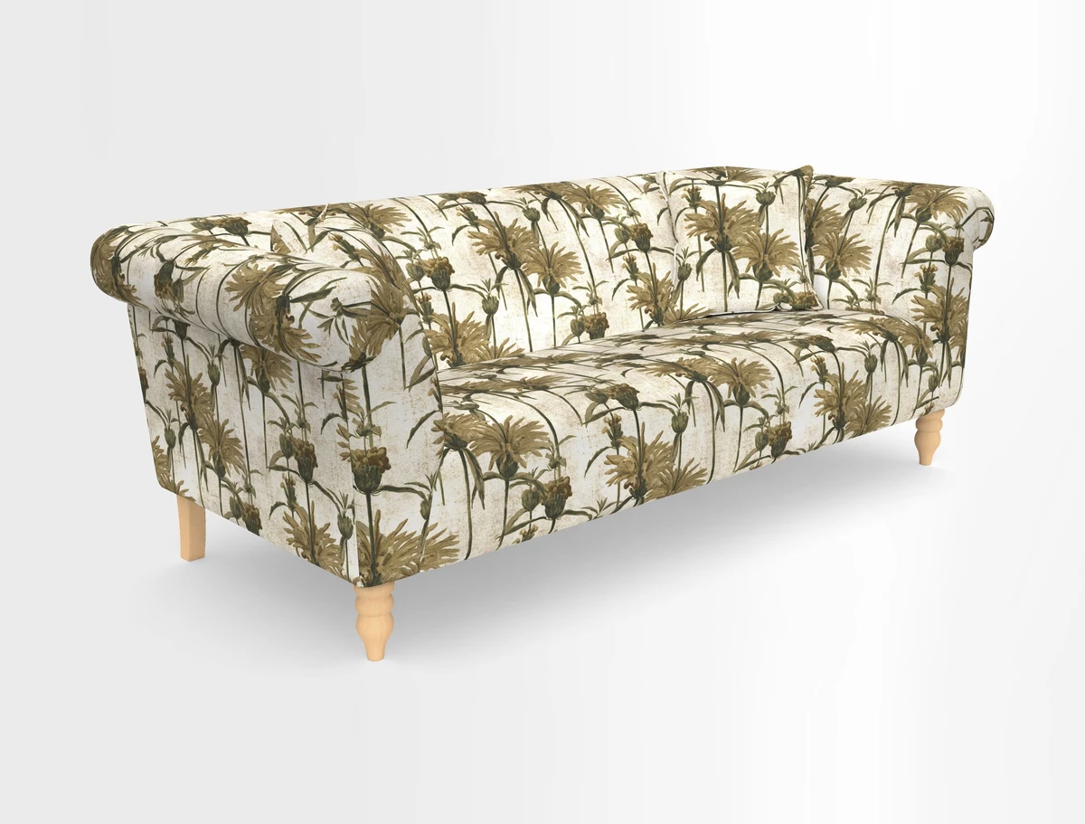 Exbury 3-seater sofa in Frond Stripe Large Storm with scatters in Frond All Over