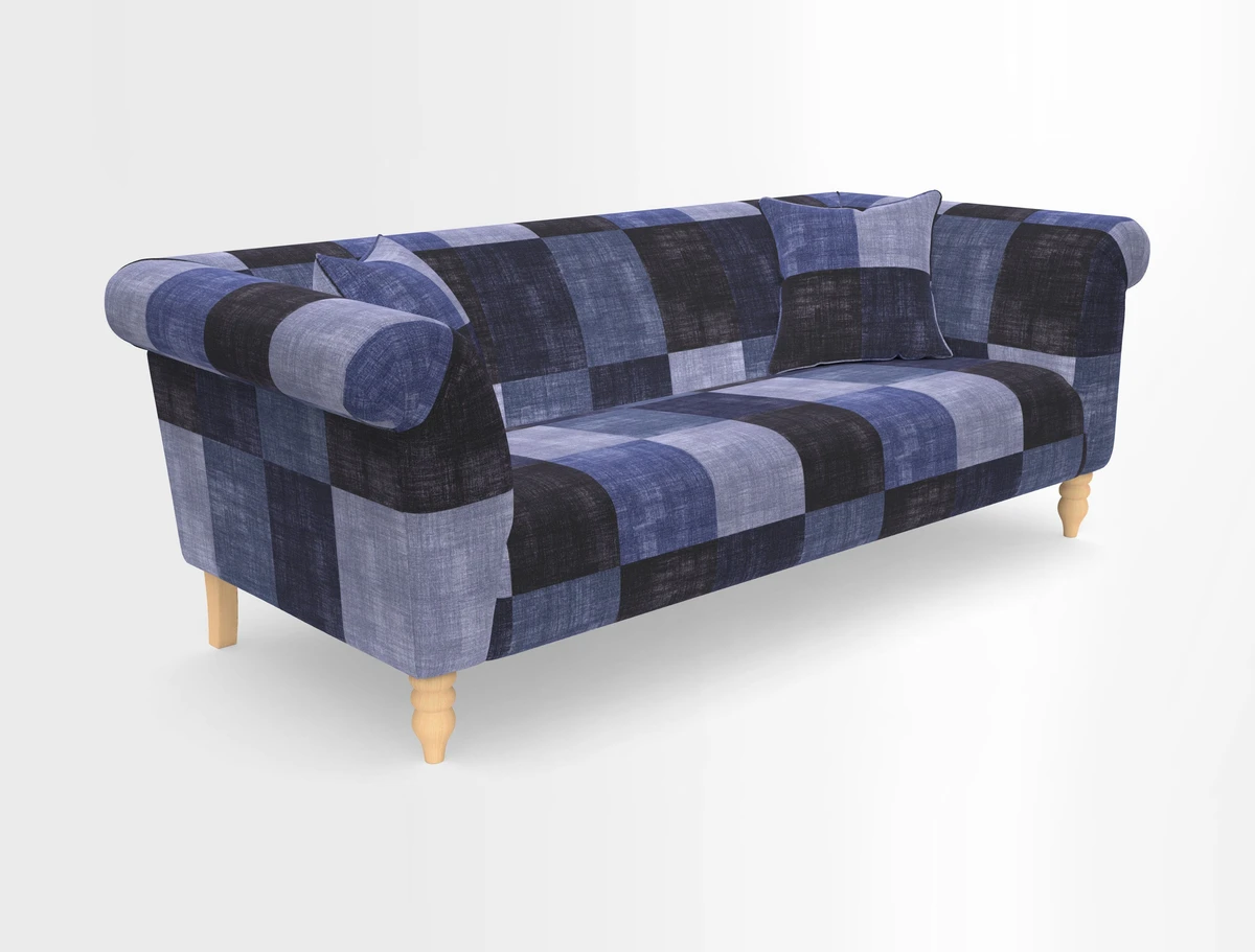 Exbury 3-seater sofa in Frond Stripe Large Storm with scatters in Frond All Over