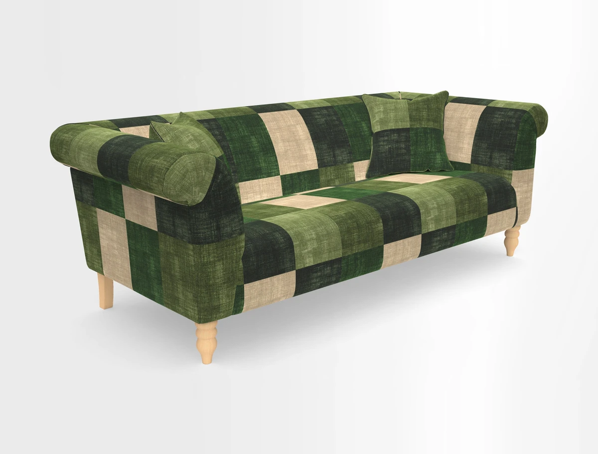 Exbury 3-seater sofa in Frond Stripe Large Storm with scatters in Frond All Over
