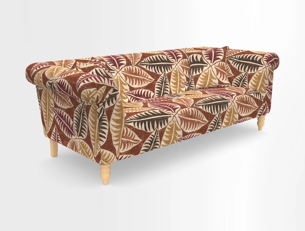 Exbury 3-seater sofa in Frond Stripe Large Storm with scatters in Frond All Over