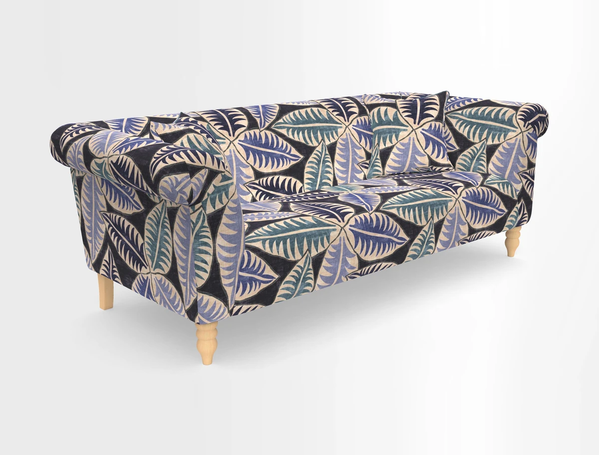 Exbury 3-seater sofa in Frond Stripe Large Storm with scatters in Frond All Over