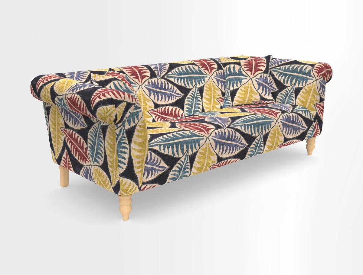 Exbury 3-seater sofa in Frond Stripe Large Storm with scatters in Frond All Over
