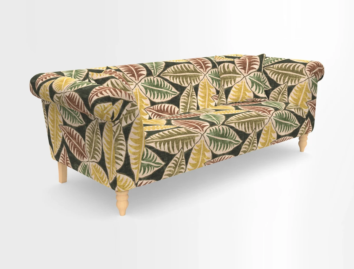 Exbury 3-seater sofa in Frond Stripe Large Storm with scatters in Frond All Over