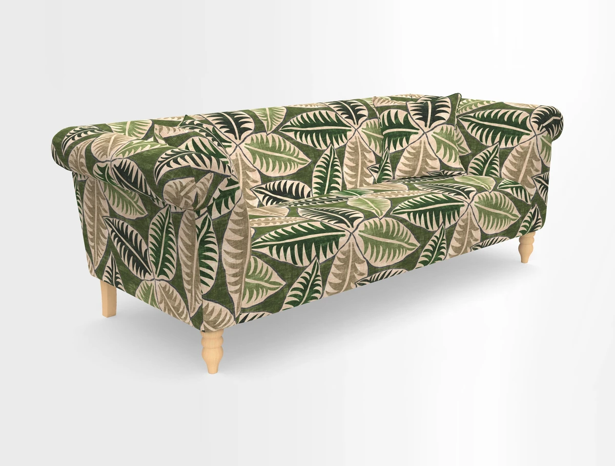 Exbury 3-seater sofa in Frond Stripe Large Storm with scatters in Frond All Over