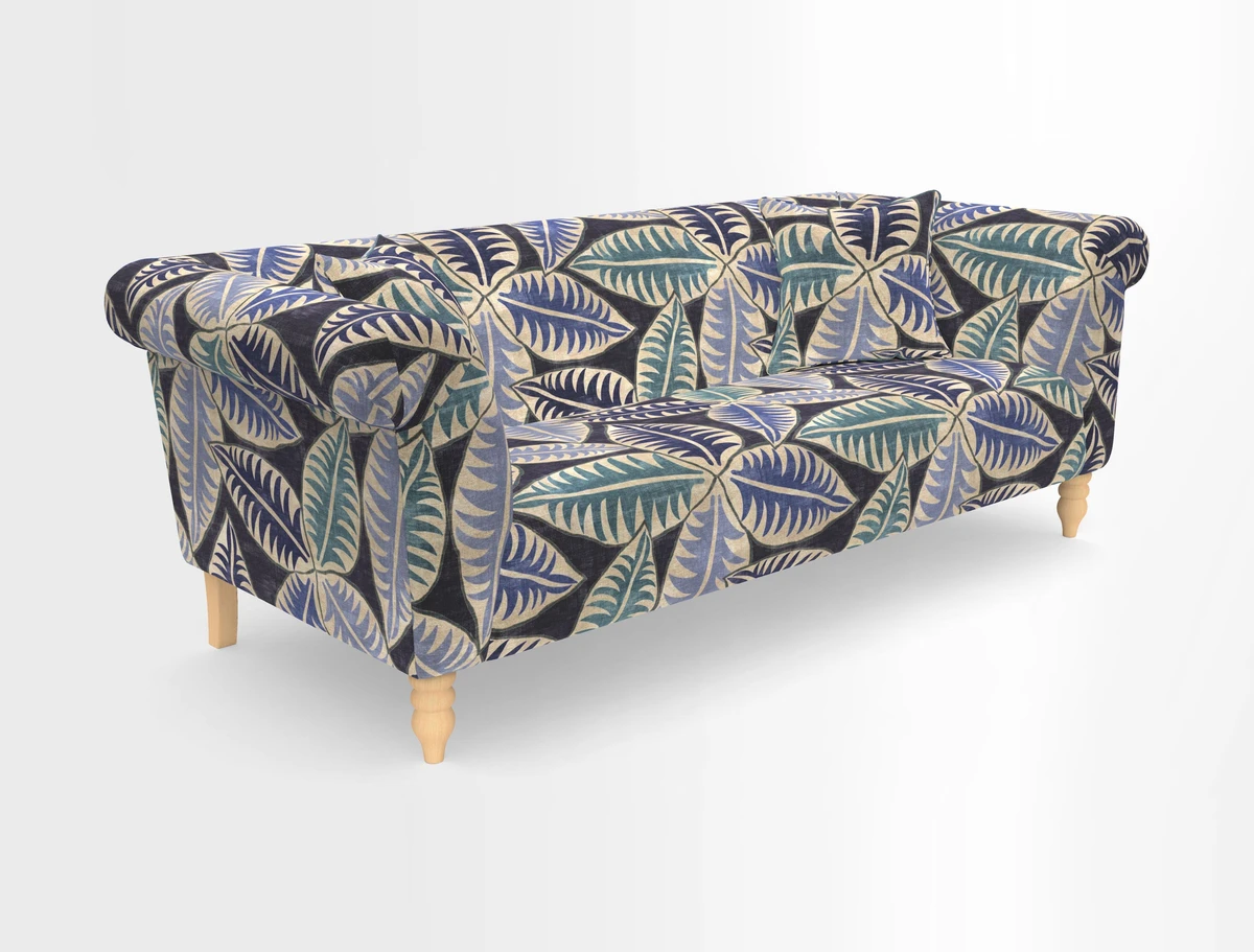 Exbury 3-seater sofa in Frond Stripe Large Storm with scatters in Frond All Over