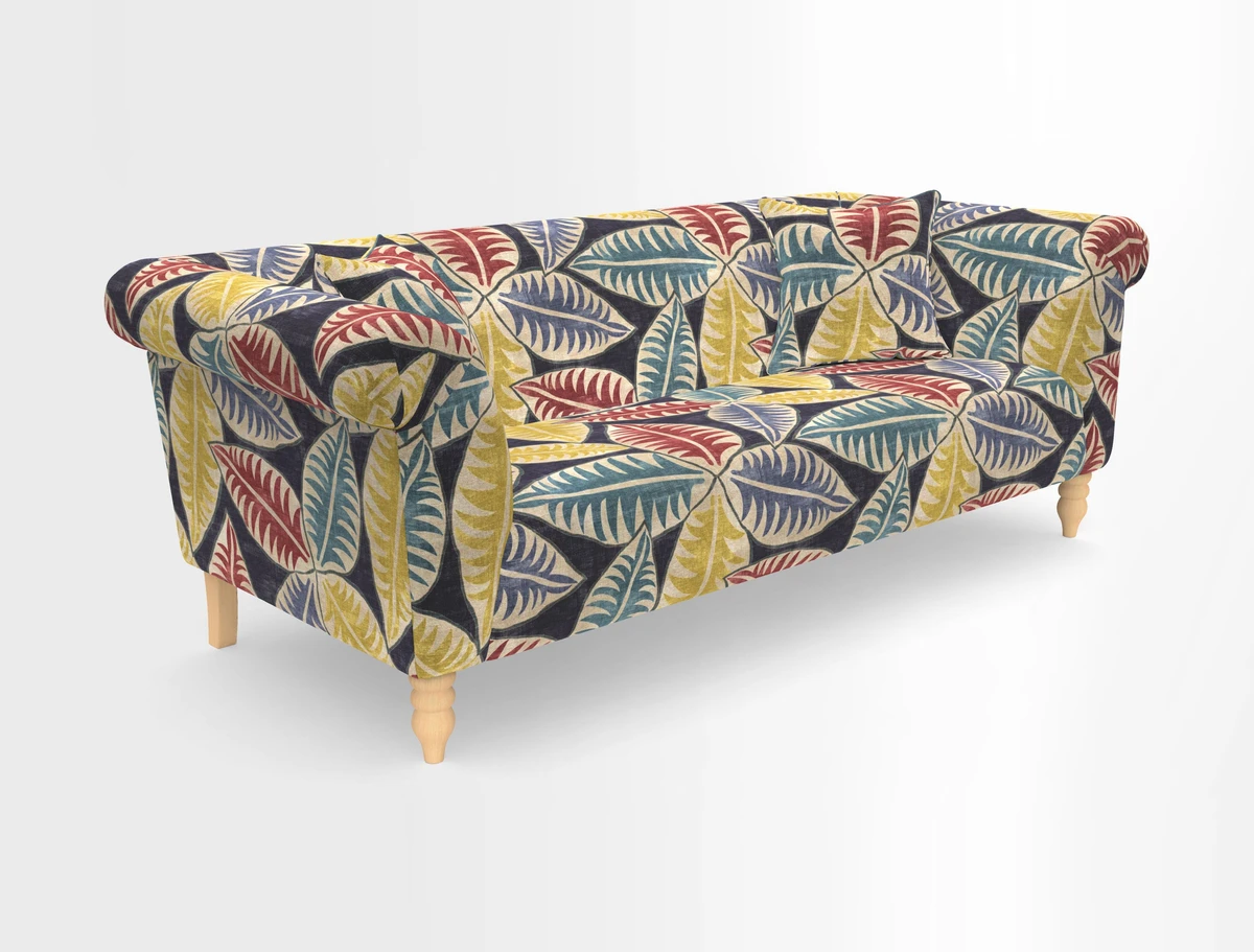 Exbury 3-seater sofa in Frond Stripe Large Storm with scatters in Frond All Over