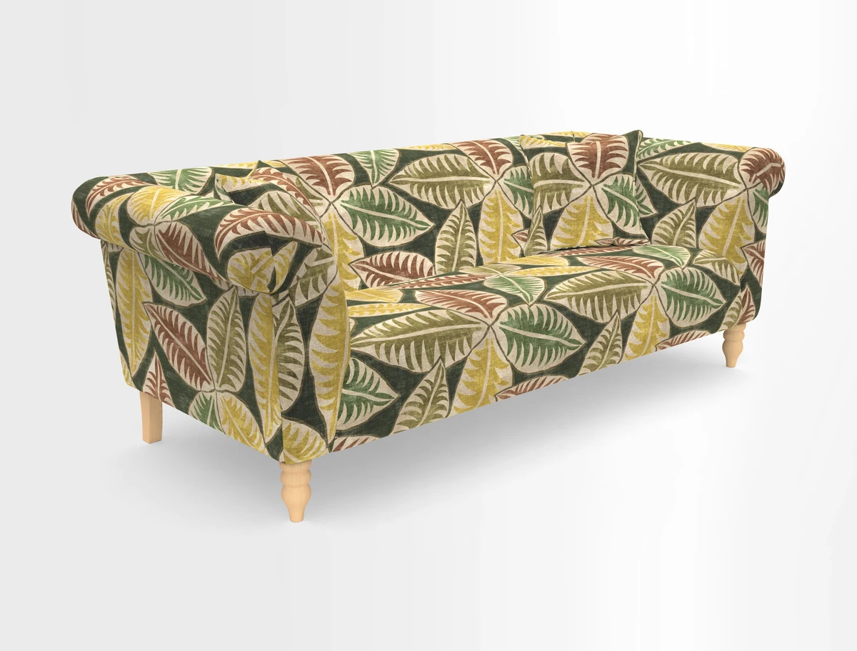 Exbury 3-seater sofa in Frond Stripe Large Storm with scatters in Frond All Over