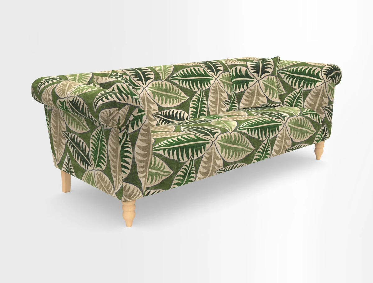 Exbury 3-seater sofa in Frond Stripe Large Storm with scatters in Frond All Over