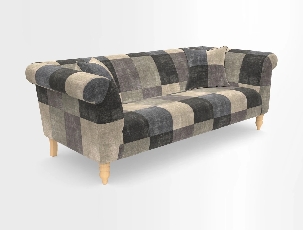 Exbury 3-seater sofa in Frond Stripe Large Storm with scatters in Frond All Over