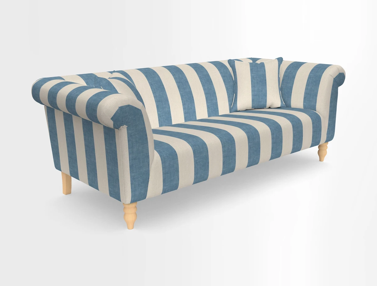 Exbury 3-seater sofa in Frond Stripe Large Storm with scatters in Frond All Over