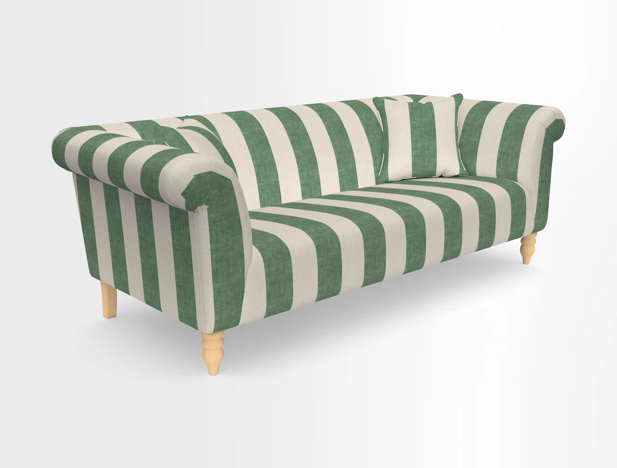 Exbury 3-seater sofa in Frond Stripe Large Storm with scatters in Frond All Over