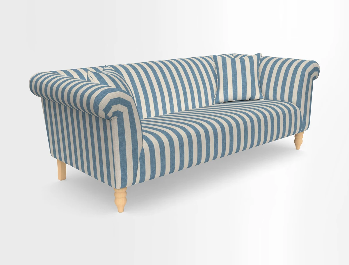 Exbury 3-seater sofa in Frond Stripe Large Storm with scatters in Frond All Over