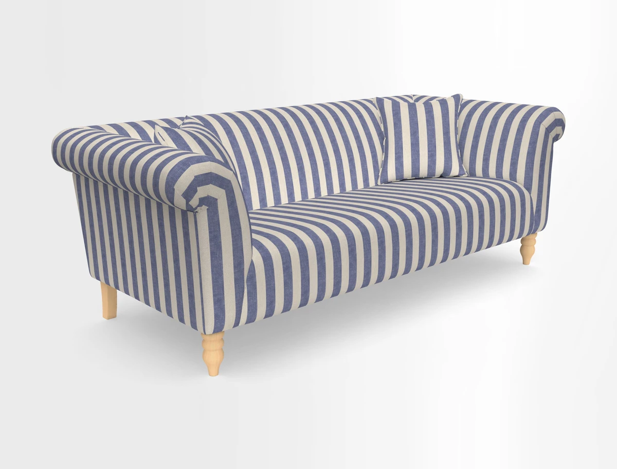 Exbury 3-seater sofa in Frond Stripe Large Storm with scatters in Frond All Over