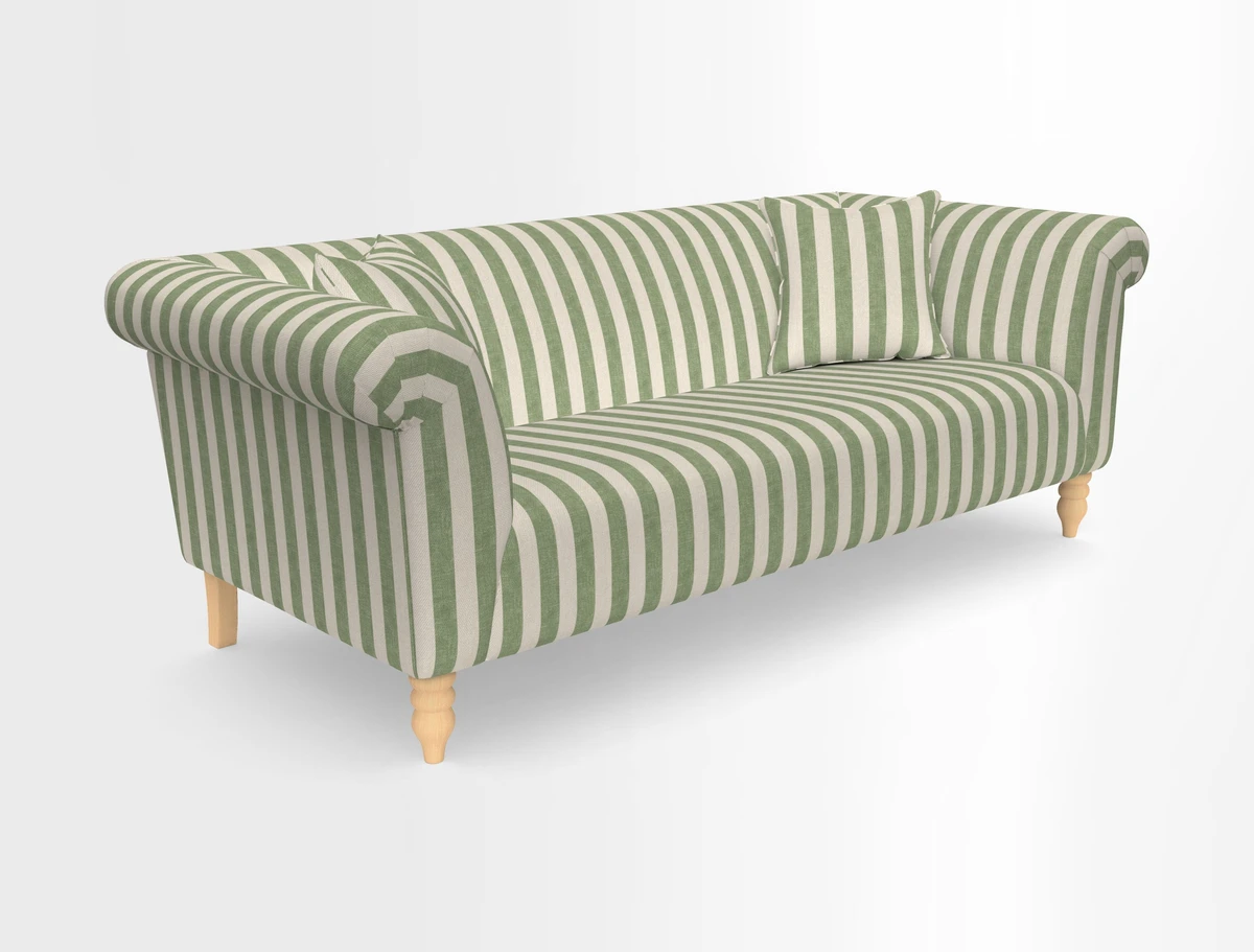 Exbury 3-seater sofa in Frond Stripe Large Storm with scatters in Frond All Over