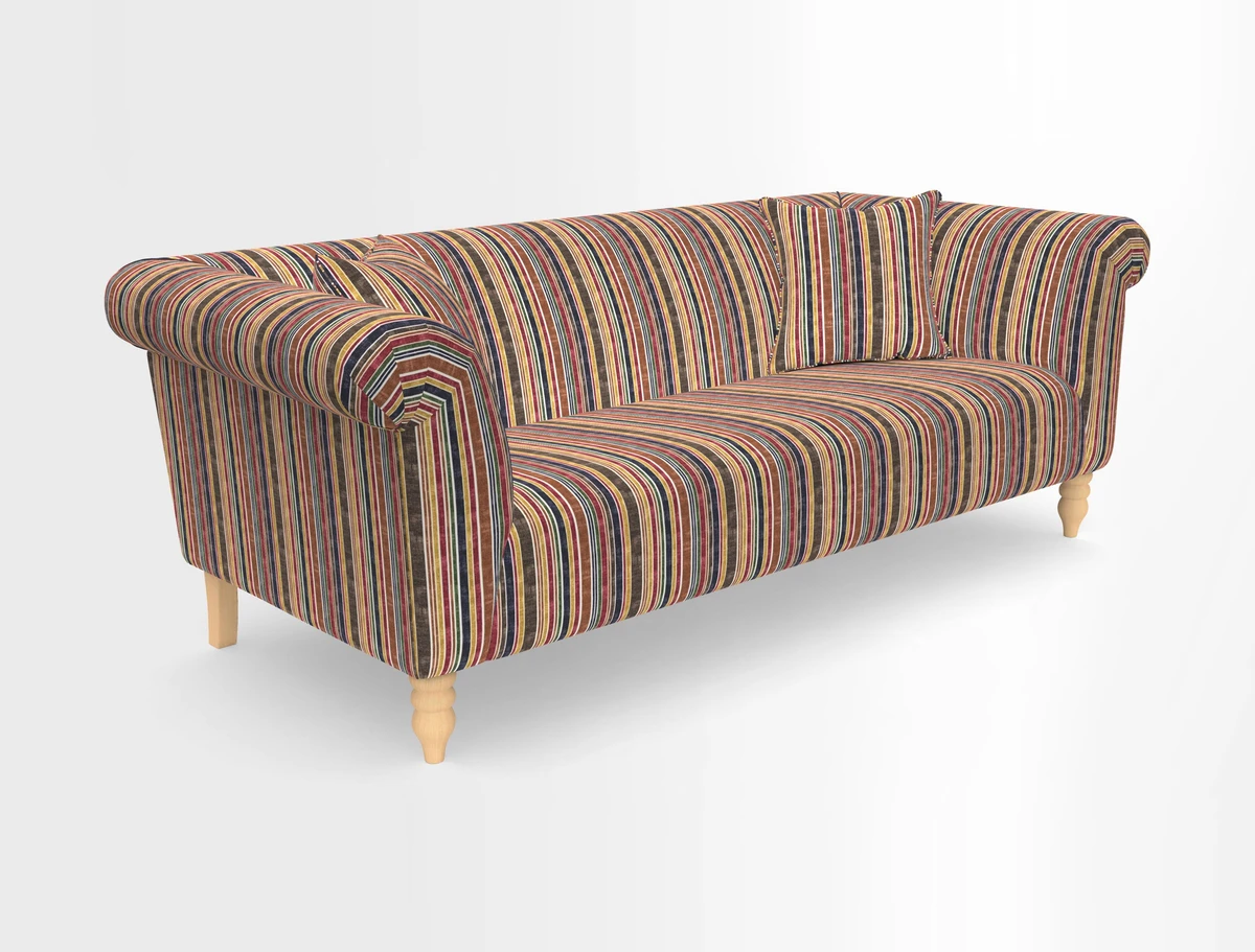 Exbury 3-seater sofa in Frond Stripe Large Storm with scatters in Frond All Over