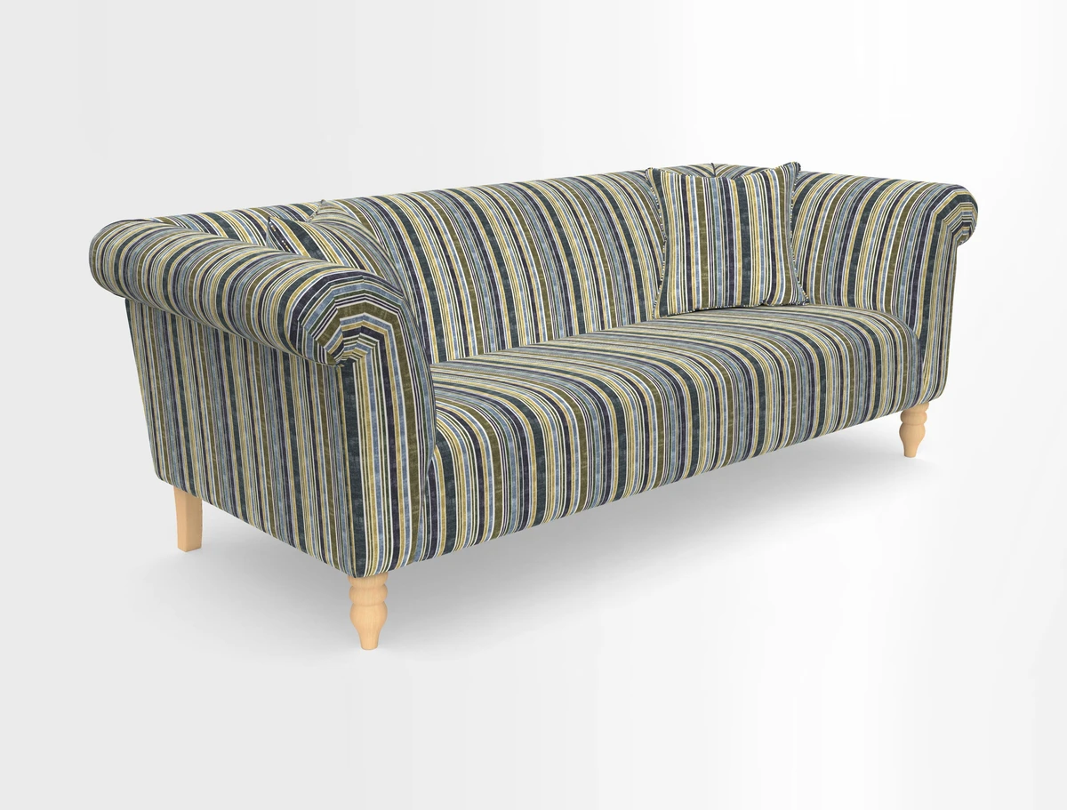 Exbury 3-seater sofa in Frond Stripe Large Storm with scatters in Frond All Over