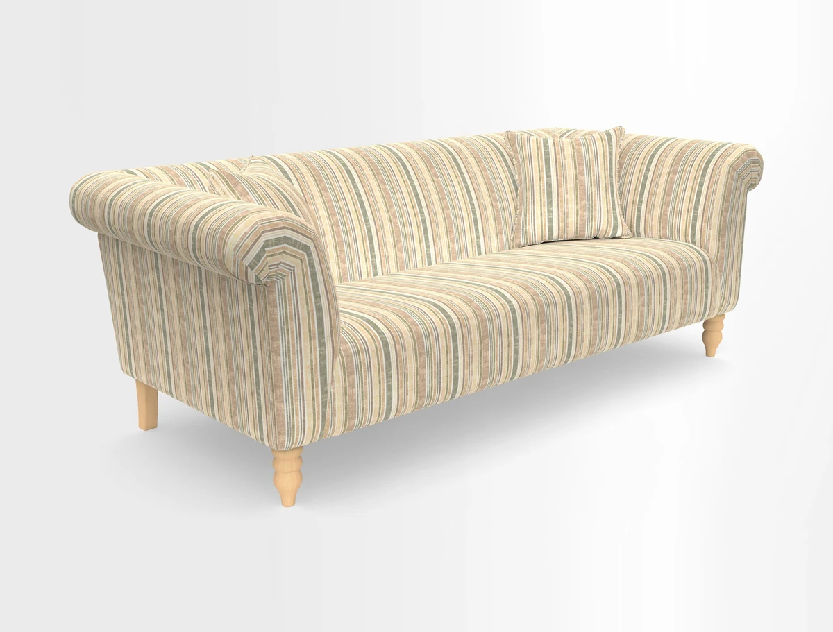 Exbury 3-seater sofa in Frond Stripe Large Storm with scatters in Frond All Over