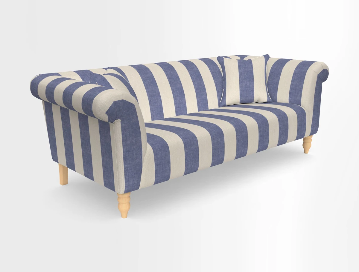 Exbury 3-seater sofa in Frond Stripe Large Storm with scatters in Frond All Over