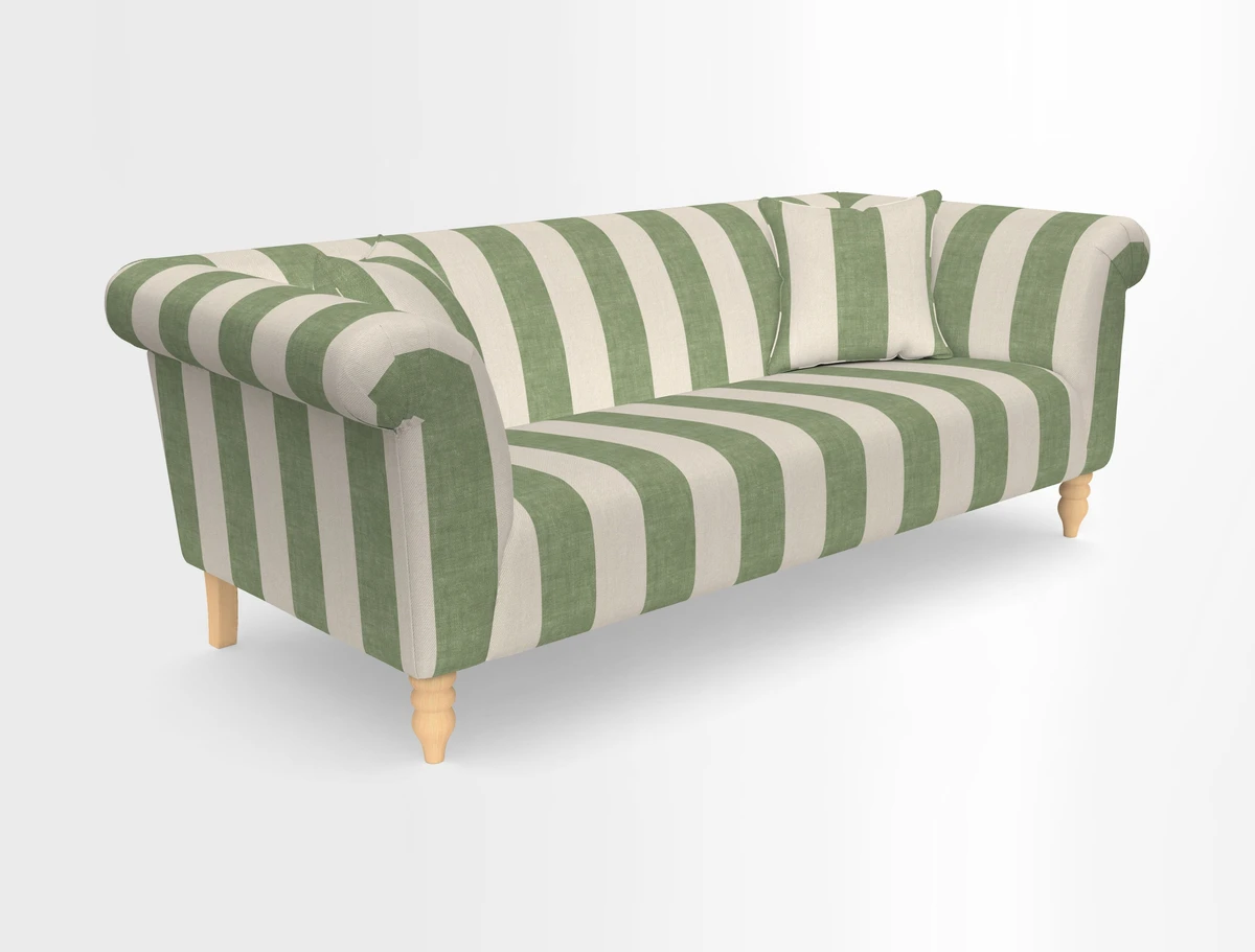 Exbury 3-seater sofa in Frond Stripe Large Storm with scatters in Frond All Over