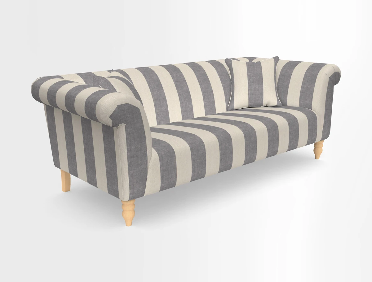 Exbury 3-seater sofa in Frond Stripe Large Storm with scatters in Frond All Over