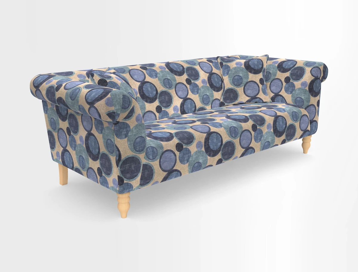 Exbury 3-seater sofa in Frond Stripe Large Storm with scatters in Frond All Over