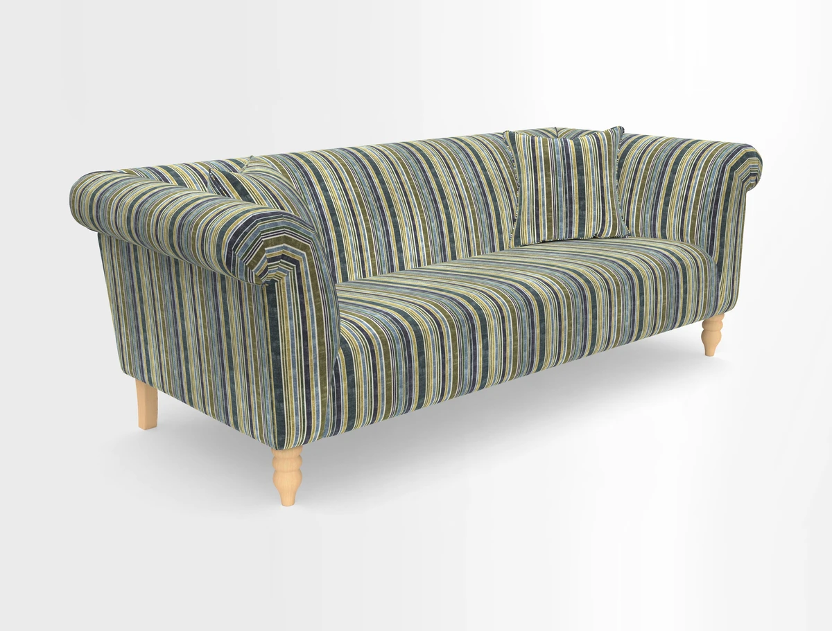 Exbury 3-seater sofa in Frond Stripe Large Storm with scatters in Frond All Over