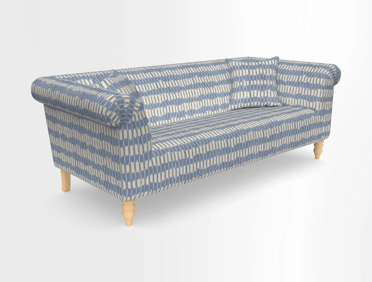 Exbury 3-seater sofa in Frond Stripe Large Storm with scatters in Frond All Over