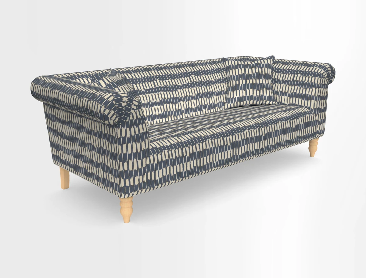 Exbury 3-seater sofa in Frond Stripe Large Storm with scatters in Frond All Over