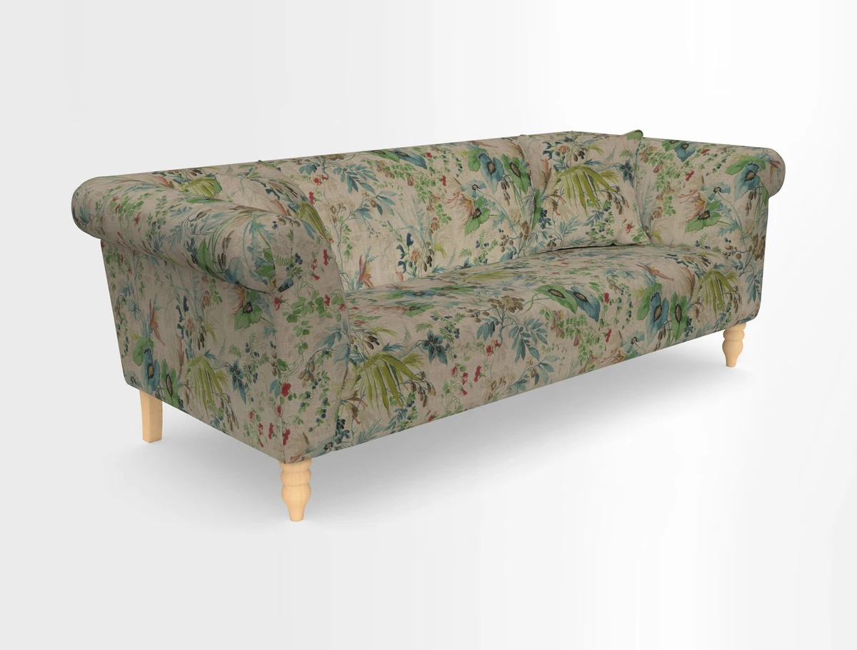 Exbury 3-seater sofa in Frond Stripe Large Storm with scatters in Frond All Over
