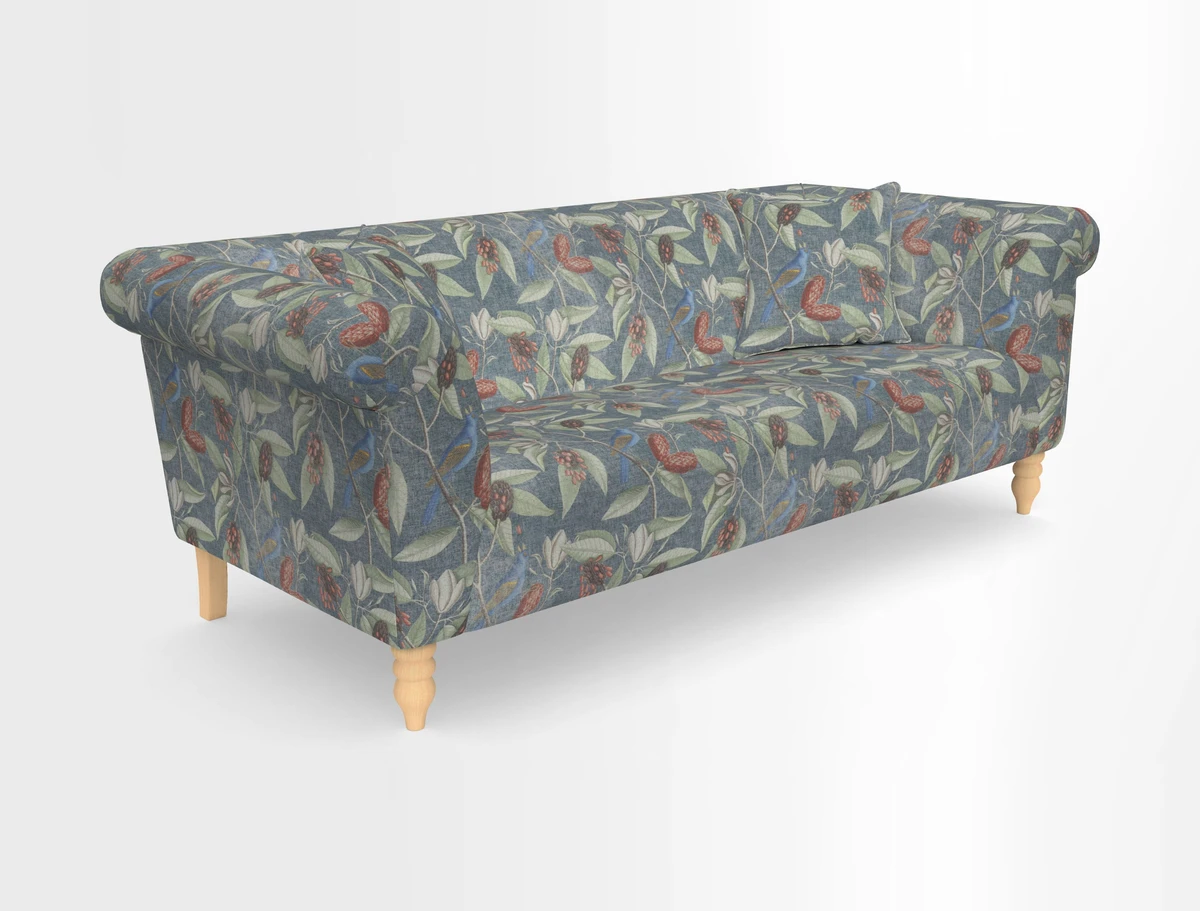 Exbury 3-seater sofa in Frond Stripe Large Storm with scatters in Frond All Over