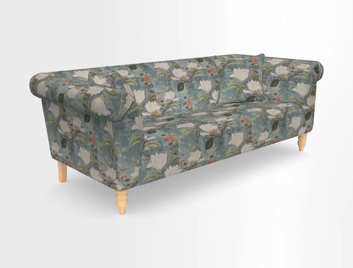 Exbury 3-seater sofa in Frond Stripe Large Storm with scatters in Frond All Over