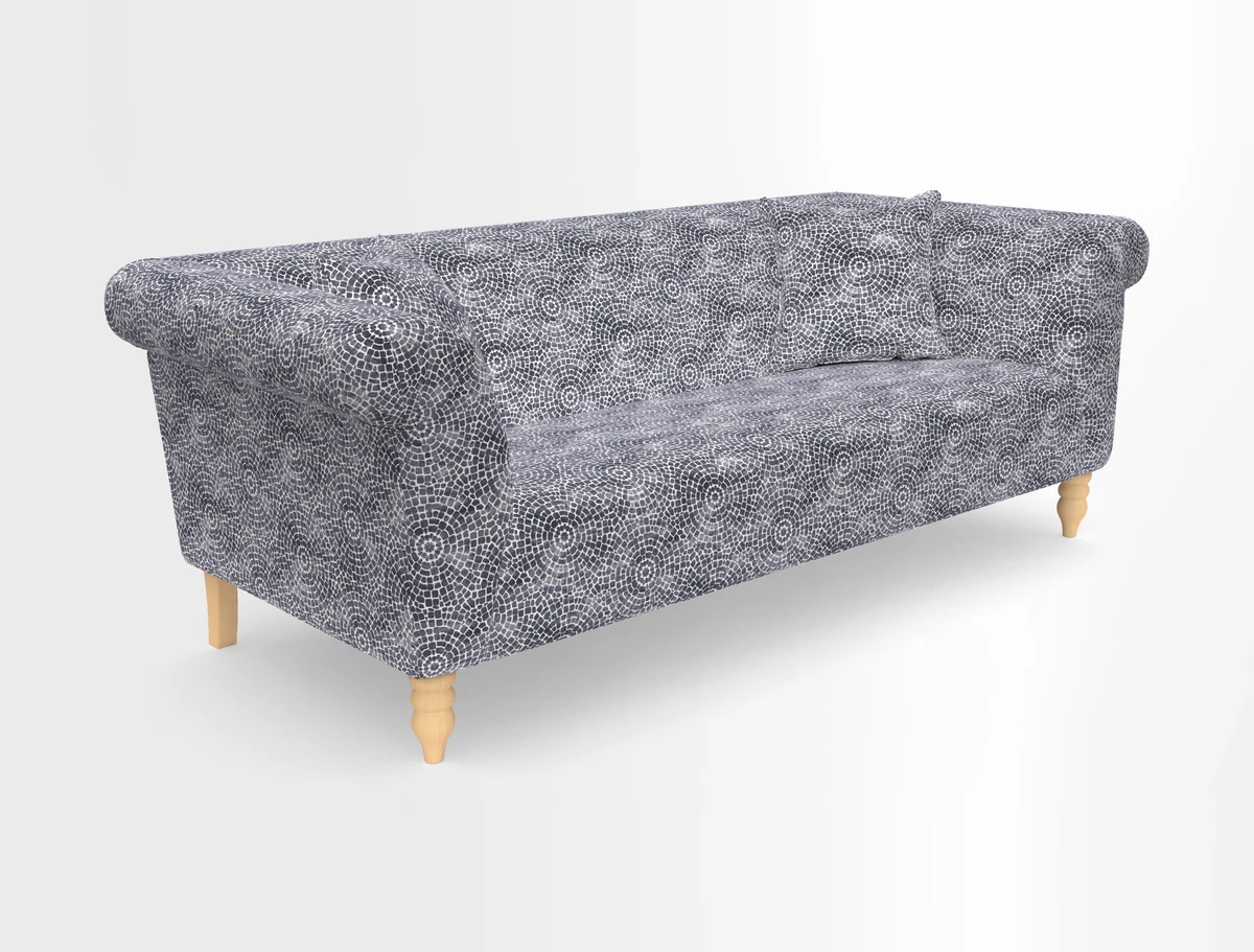 Exbury 3-seater sofa in Frond Stripe Large Storm with scatters in Frond All Over