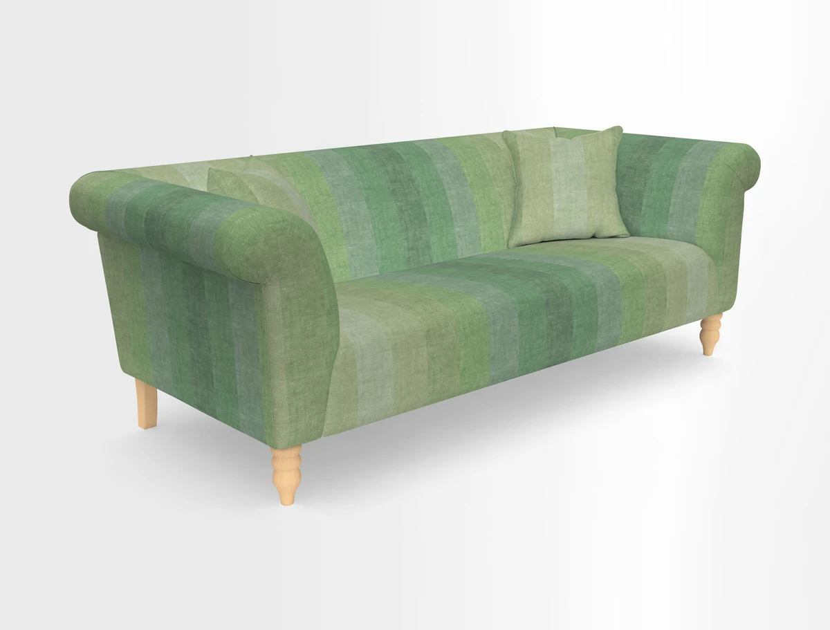 Exbury 3-seater sofa in Frond Stripe Large Storm with scatters in Frond All Over