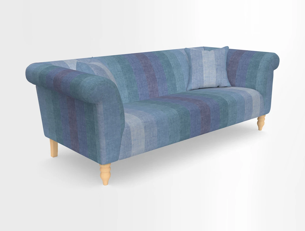 Exbury 3-seater sofa in Frond Stripe Large Storm with scatters in Frond All Over