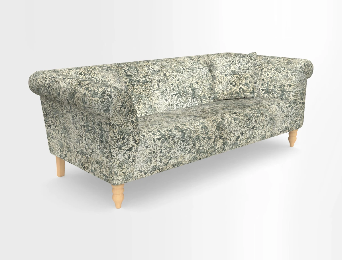 Exbury 3-seater sofa in Frond Stripe Large Storm with scatters in Frond All Over