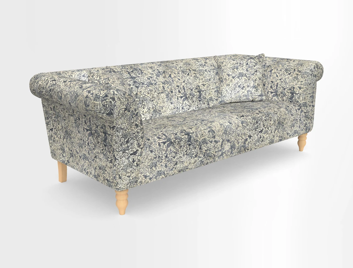 Exbury 3-seater sofa in Frond Stripe Large Storm with scatters in Frond All Over