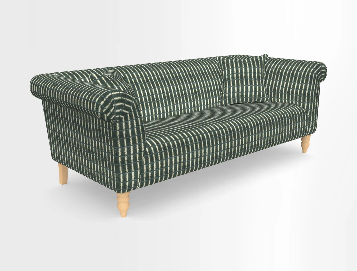 Exbury 3-seater sofa in Frond Stripe Large Storm with scatters in Frond All Over