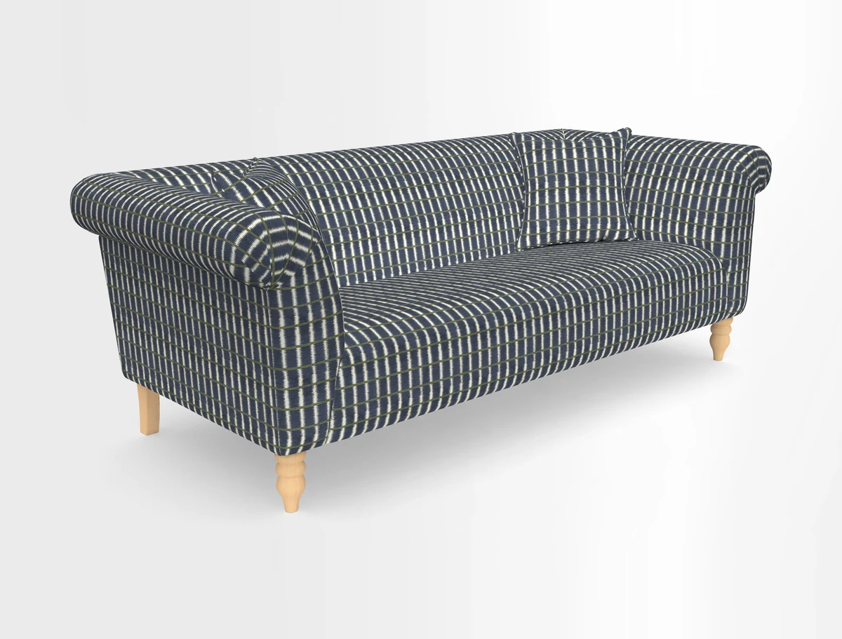 Exbury 3-seater sofa in Frond Stripe Large Storm with scatters in Frond All Over