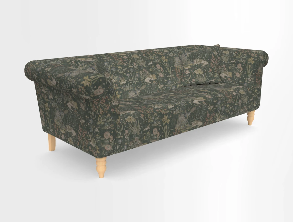 Exbury 3-seater sofa in Frond Stripe Large Storm with scatters in Frond All Over