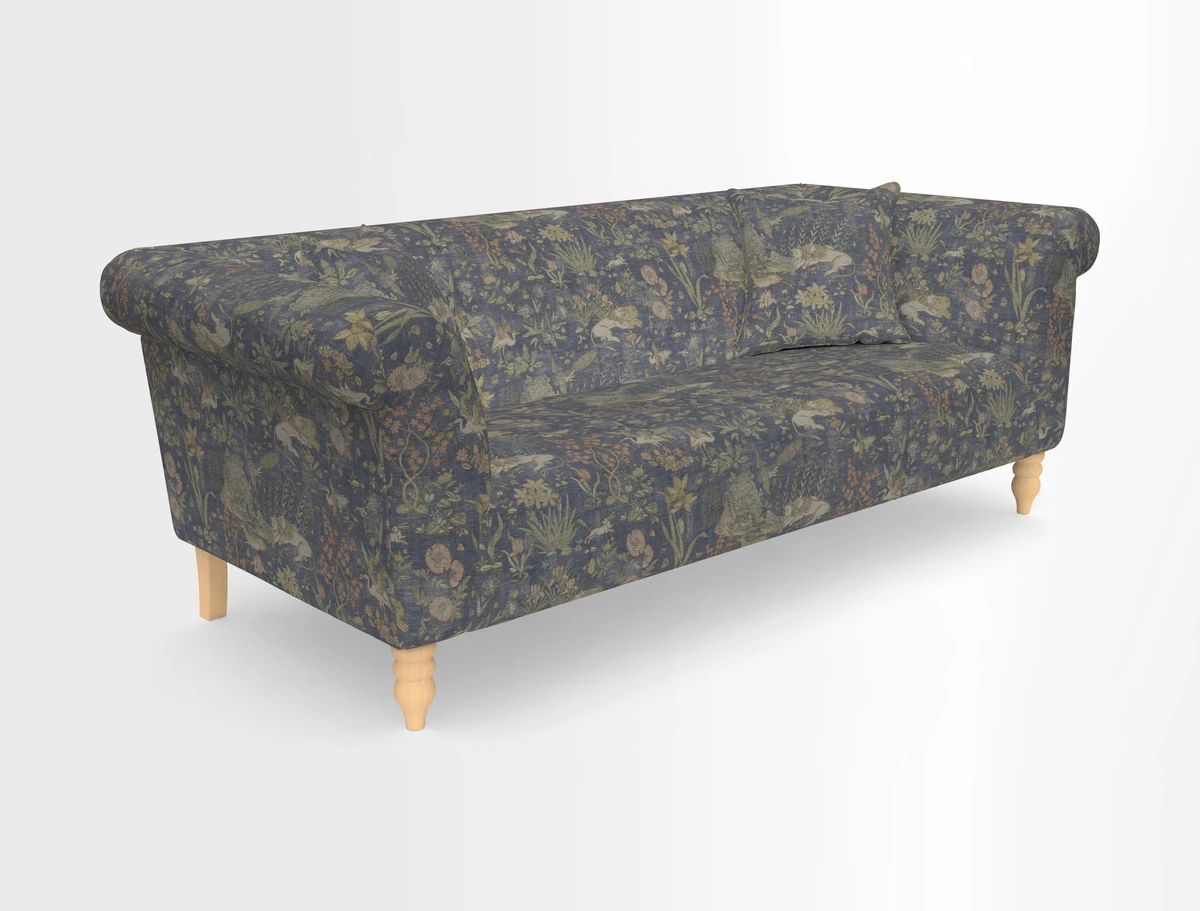 Exbury 3-seater sofa in Frond Stripe Large Storm with scatters in Frond All Over