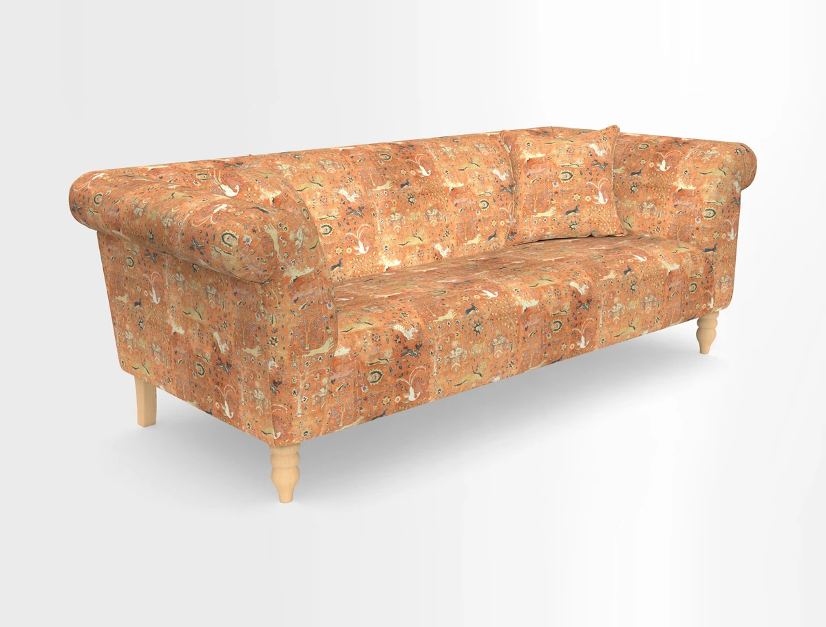 Exbury 3-seater sofa in Frond Stripe Large Storm with scatters in Frond All Over