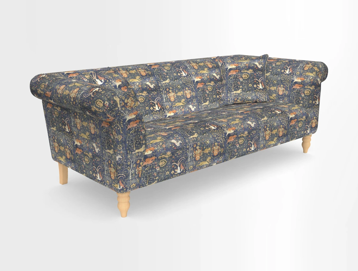 Exbury 3-seater sofa in Frond Stripe Large Storm with scatters in Frond All Over