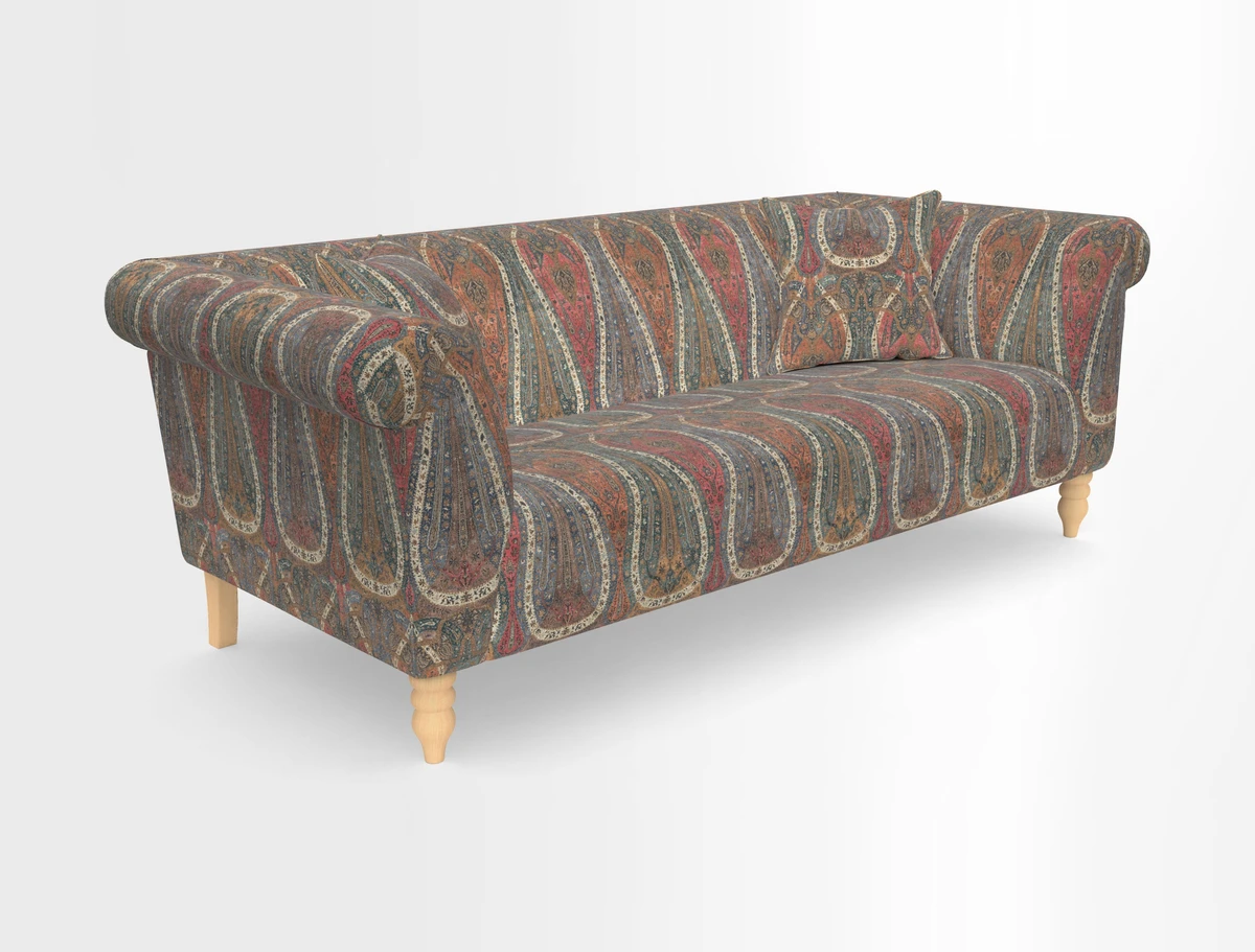 Exbury 3-seater sofa in Frond Stripe Large Storm with scatters in Frond All Over