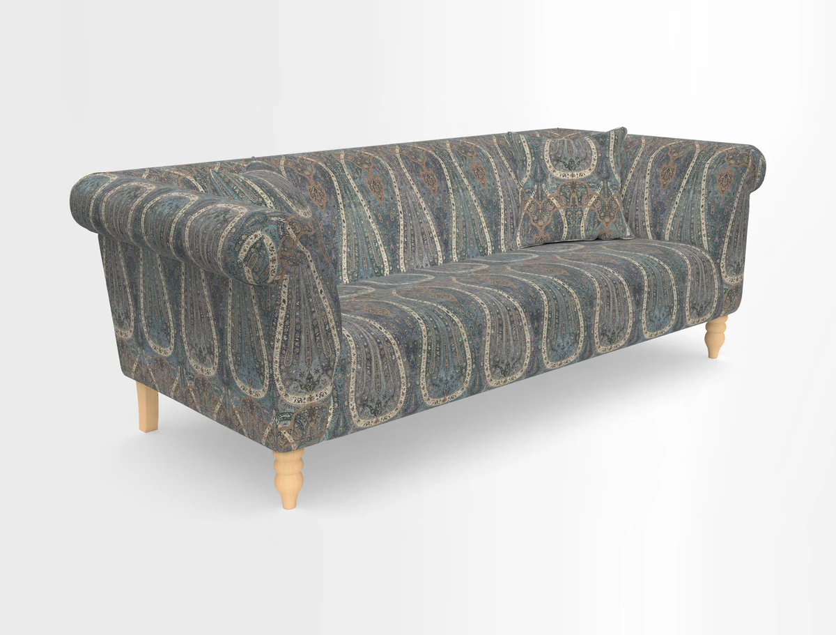 Exbury 3-seater sofa in Frond Stripe Large Storm with scatters in Frond All Over