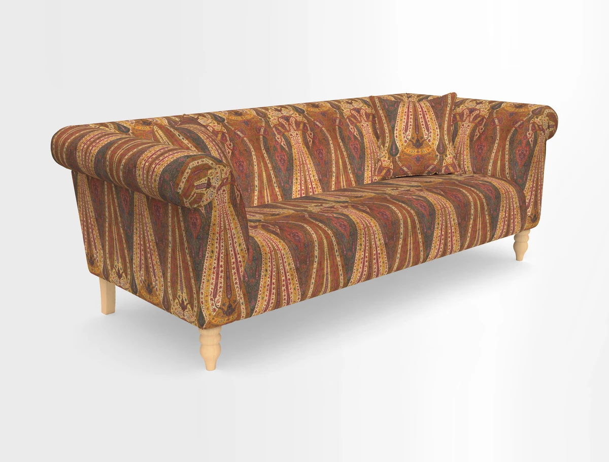 Exbury 3-seater sofa in Frond Stripe Large Storm with scatters in Frond All Over