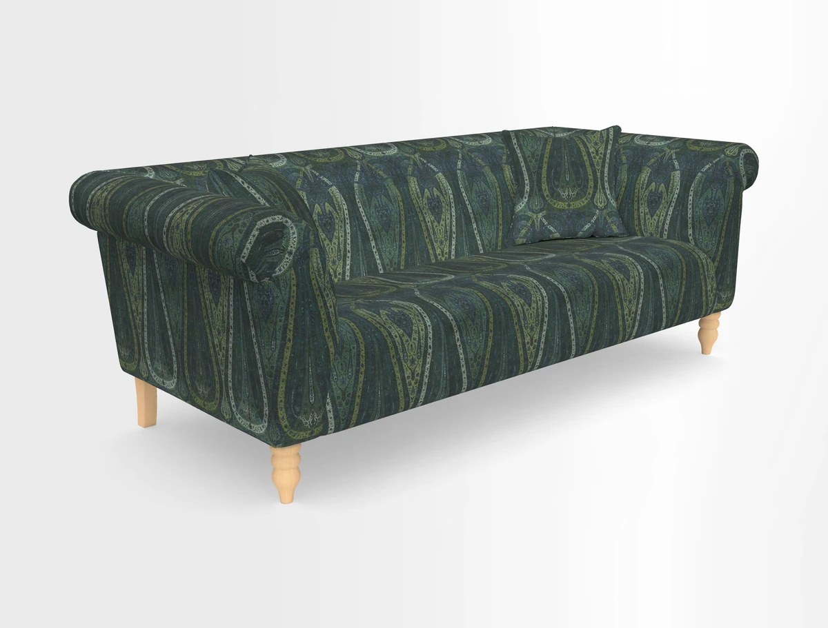 Exbury 3-seater sofa in Frond Stripe Large Storm with scatters in Frond All Over